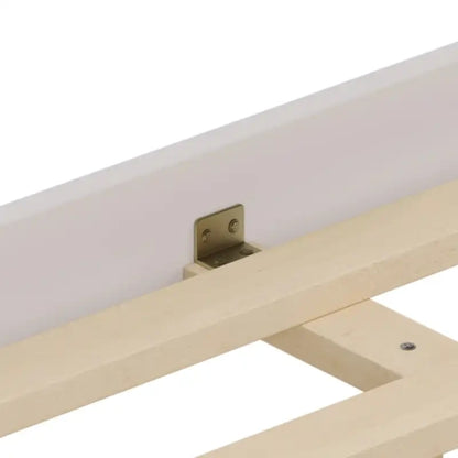 Letto matrimoniale moderno in legno con luci LED nascoste, testiera curva imbottita, non richiede box spring, grigio crema