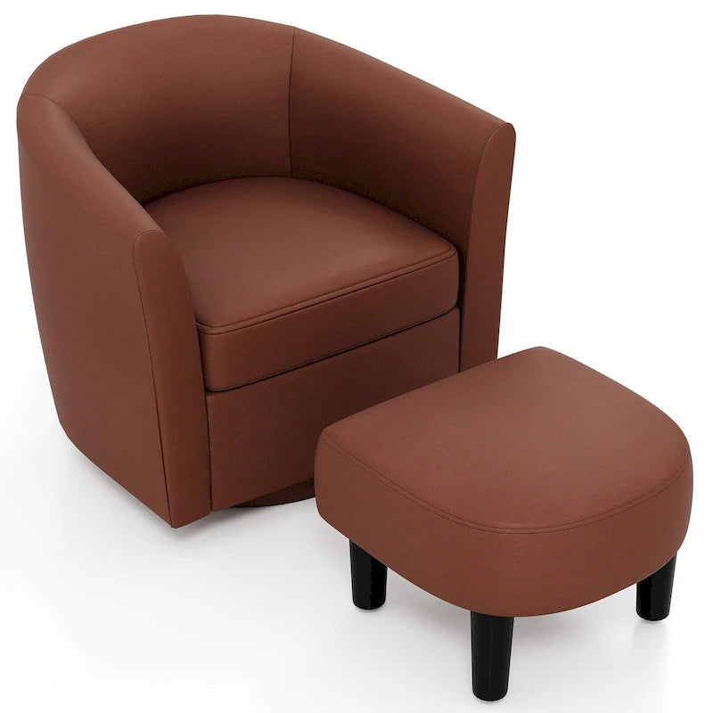 Costway Swivel Barrel Chair with Ottoman Footrest Curved Backrest & - See Details
