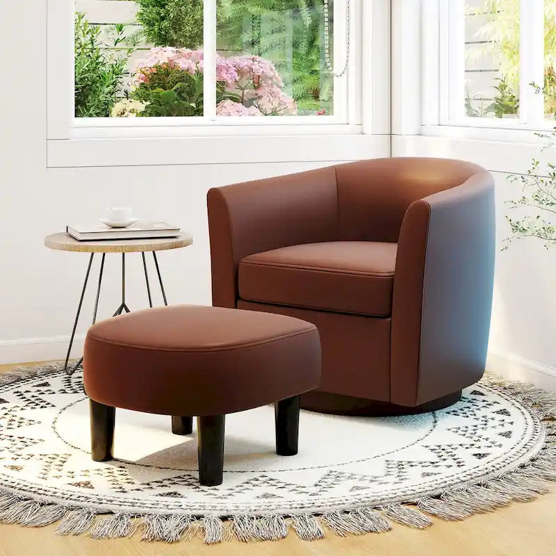 Costway Swivel Barrel Chair with Ottoman Footrest Curved Backrest & - See Details