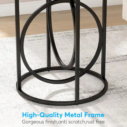 Modern Round Side End Table for Living Room, Tall Narrow Nightstand for Bedroom