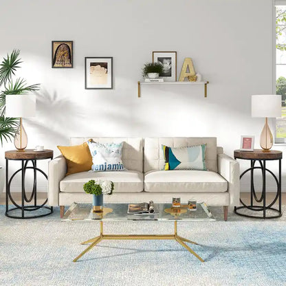 Modern Round Side End Table for Living Room, Tall Narrow Nightstand for Bedroom