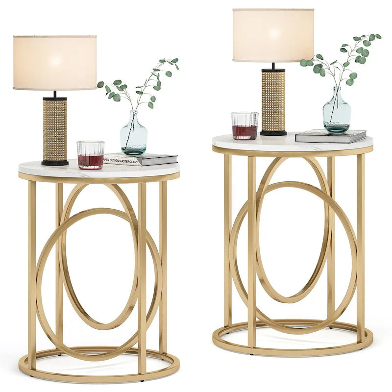 Modern Round Side End Table for Living Room, Tall Narrow Nightstand for Bedroom