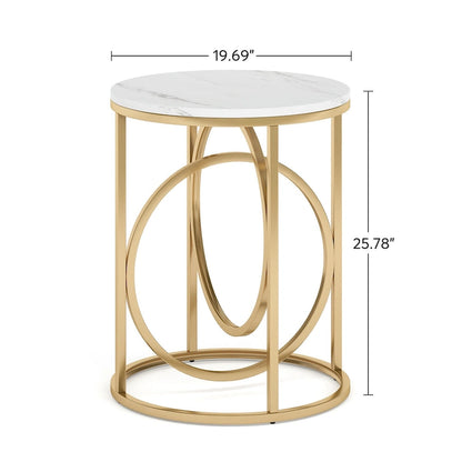 Modern Round Side End Table for Living Room, Tall Narrow Nightstand for Bedroom