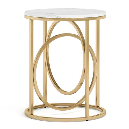 Modern Round Side End Table for Living Room, Tall Narrow Nightstand for Bedroom
