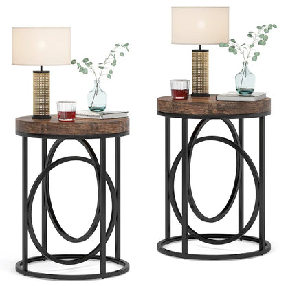 Modern Round Side End Table for Living Room, Tall Narrow Nightstand for Bedroom