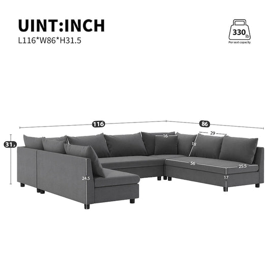 116  Chenille U-Shaped Modular Sectional Sofa, 8-Seater