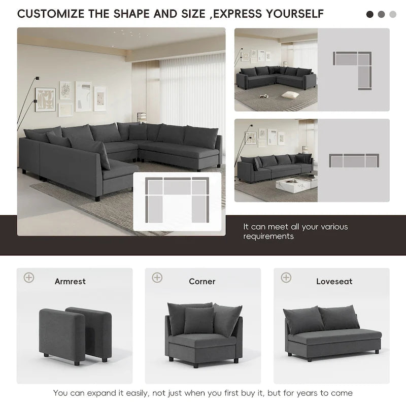 116  Chenille U-Shaped Modular Sectional Sofa, 8-Seater