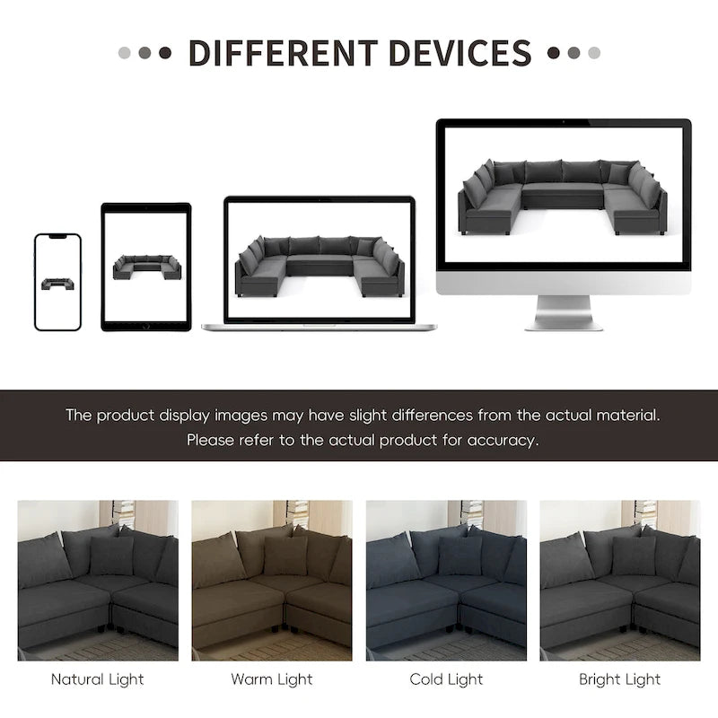 116  Chenille U-Shaped Modular Sectional Sofa, 8-Seater
