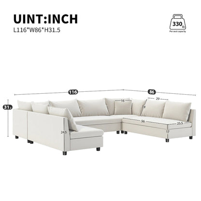 116  Chenille U-Shaped Modular Sectional Sofa, 8-Seater