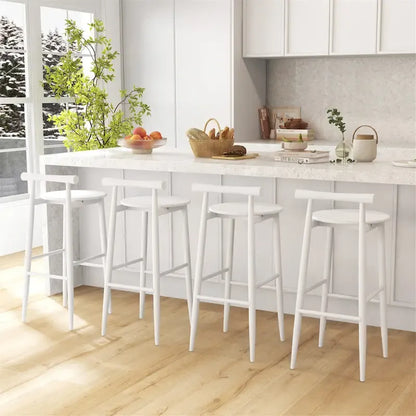 Gymax Bar Height Stools Set of 4 Bar Chair w/ Acacia Wood Frame