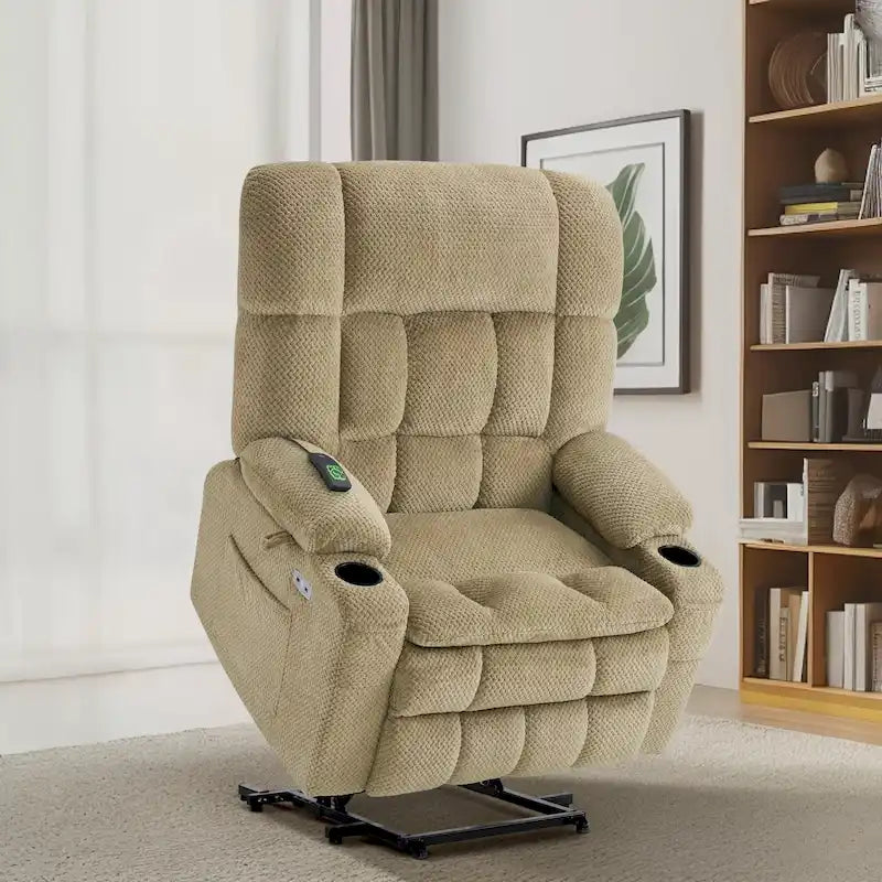 MCombo Dual Motor Power Lift Recliner Chair with Massage and Heat for Big People, Fabric R7891 (Large-Wide)