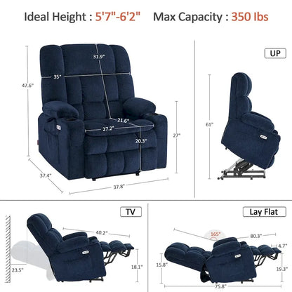 MCombo Dual Motor Power Lift Recliner Chair with Massage and Heat for Big People, Fabric R7891 (Large-Wide)