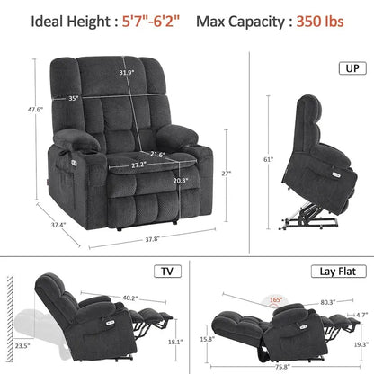 MCombo Dual Motor Power Lift Recliner Chair with Massage and Heat for Big People, Fabric R7891 (Large-Wide)