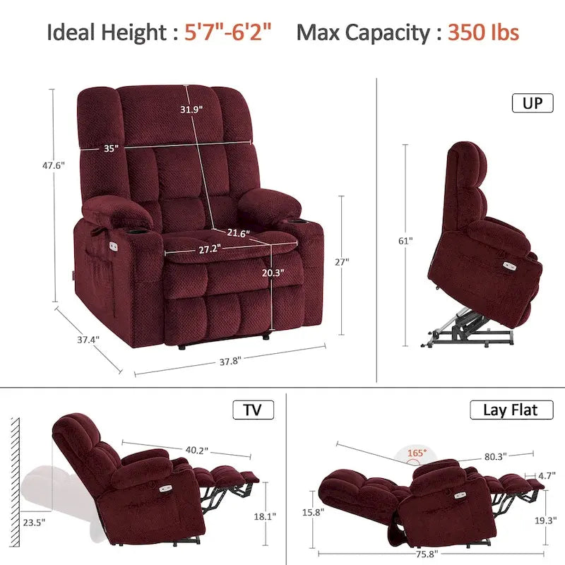 MCombo Dual Motor Power Lift Recliner Chair with Massage and Heat for Big People, Fabric R7891 (Large-Wide)