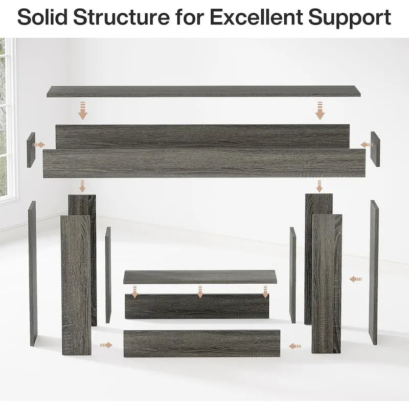 Farmhouse 2 Tiers Entryway Table, 63 Inches Console Table, Narrow Sofa Table