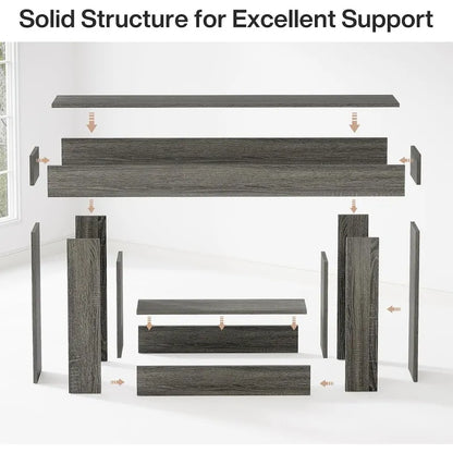 Farmhouse 2 Tiers Entryway Table, 63 Inches Console Table, Narrow Sofa Table