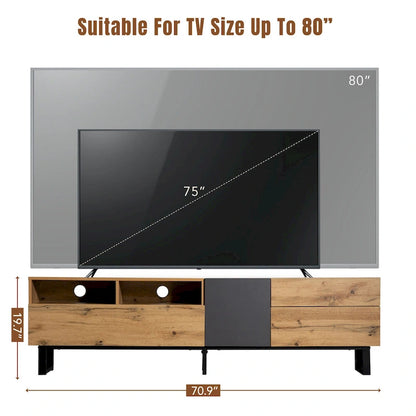 70.9  TV Stand with Double Storage Space and Drop Down Door for TVs Up to 80