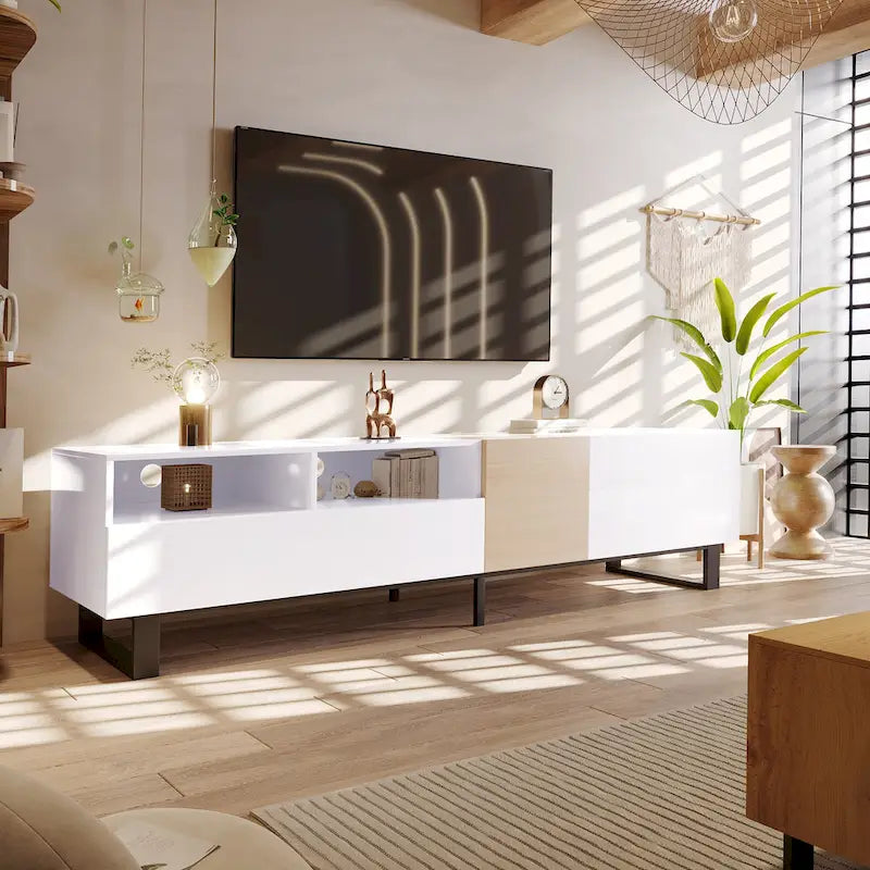 70.9  TV Stand with Double Storage Space and Drop Down Door for TVs Up to 80