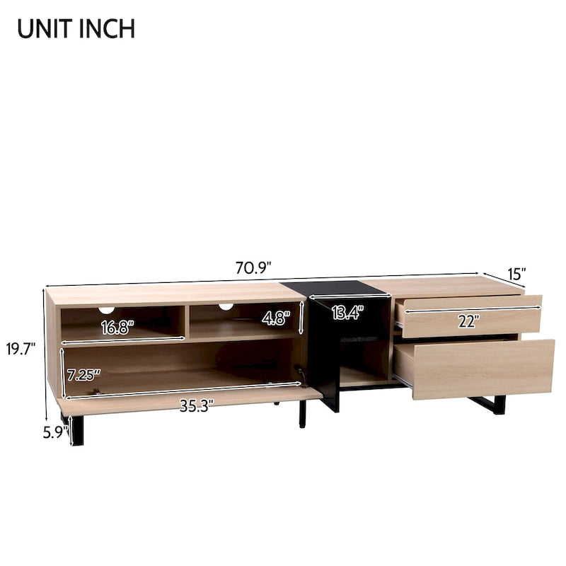 70.9  TV Stand with Double Storage Space and Drop Down Door for TVs Up to 80