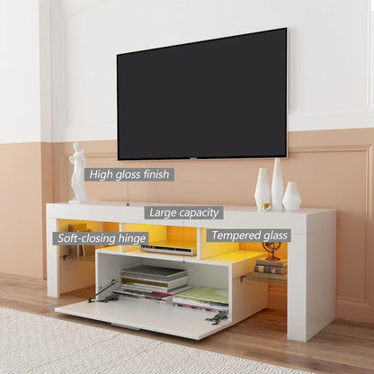 White 51.22  TV Stand with LED Lights and Toughened Glass Shelf for TVs Up to 55