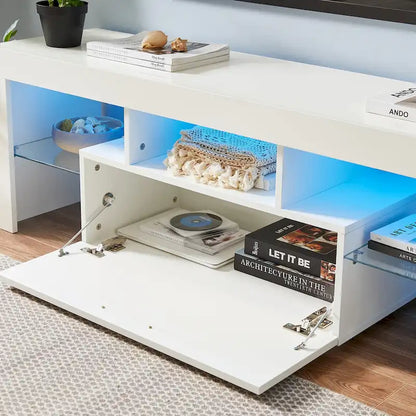 White 51.22  TV Stand with LED Lights and Toughened Glass Shelf for TVs Up to 55