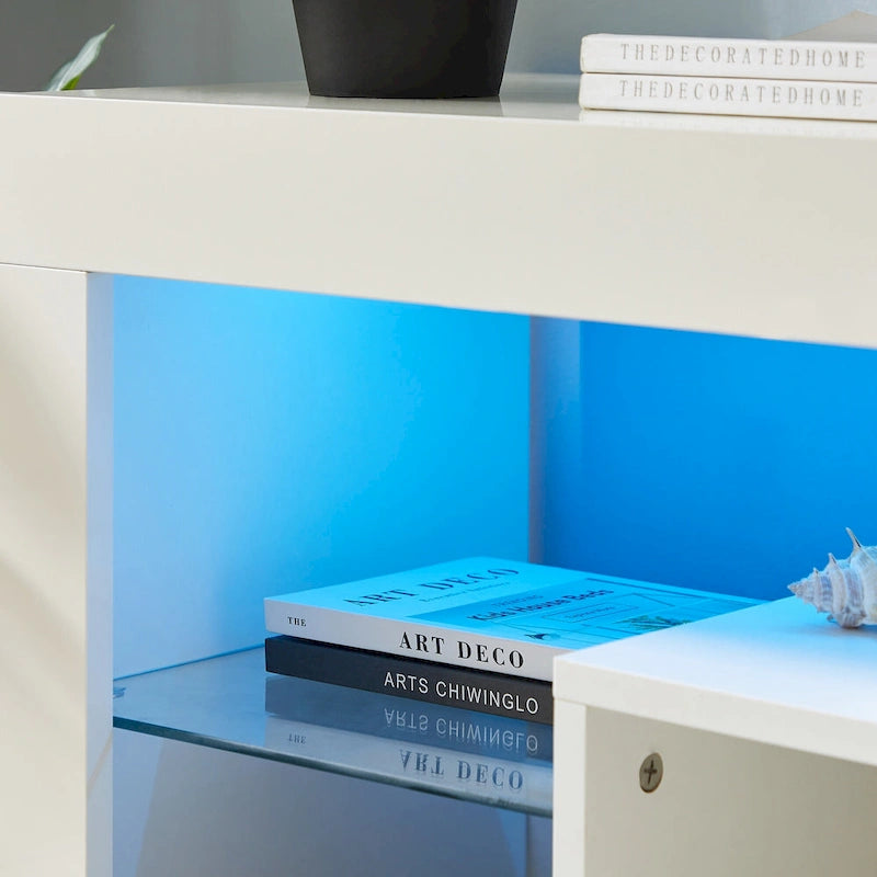 White 51.22  TV Stand with LED Lights and Toughened Glass Shelf for TVs Up to 55
