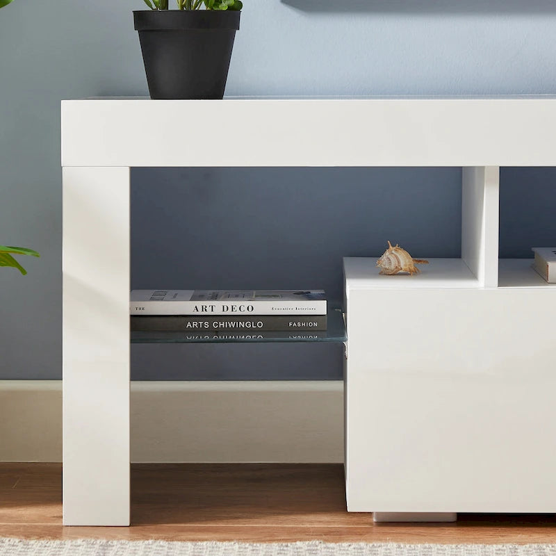 White 51.22  TV Stand with LED Lights and Toughened Glass Shelf for TVs Up to 55