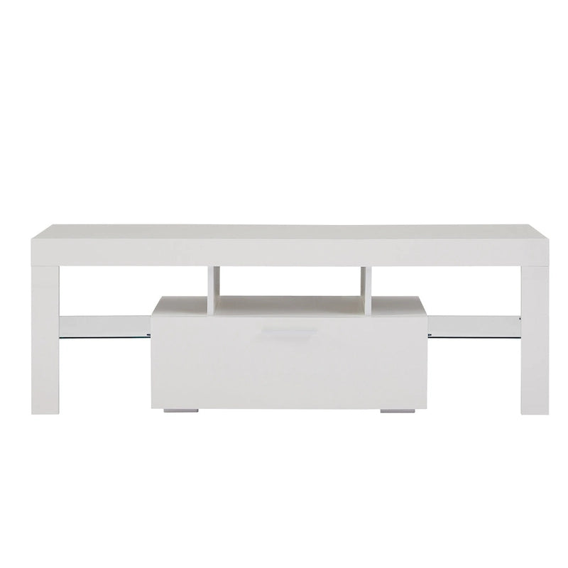 White 51.22  TV Stand with LED Lights and Toughened Glass Shelf for TVs Up to 55