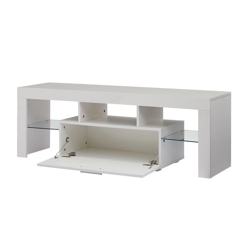 White 51.22  TV Stand with LED Lights and Toughened Glass Shelf for TVs Up to 55