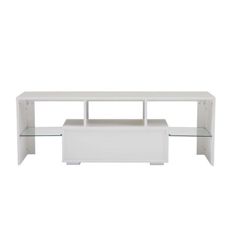 White 51.22  TV Stand with LED Lights and Toughened Glass Shelf for TVs Up to 55