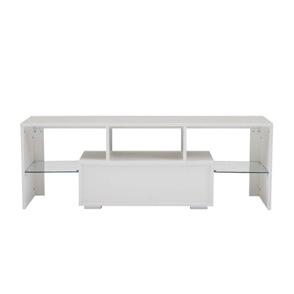 White 51.22  TV Stand with LED Lights and Toughened Glass Shelf for TVs Up to 55