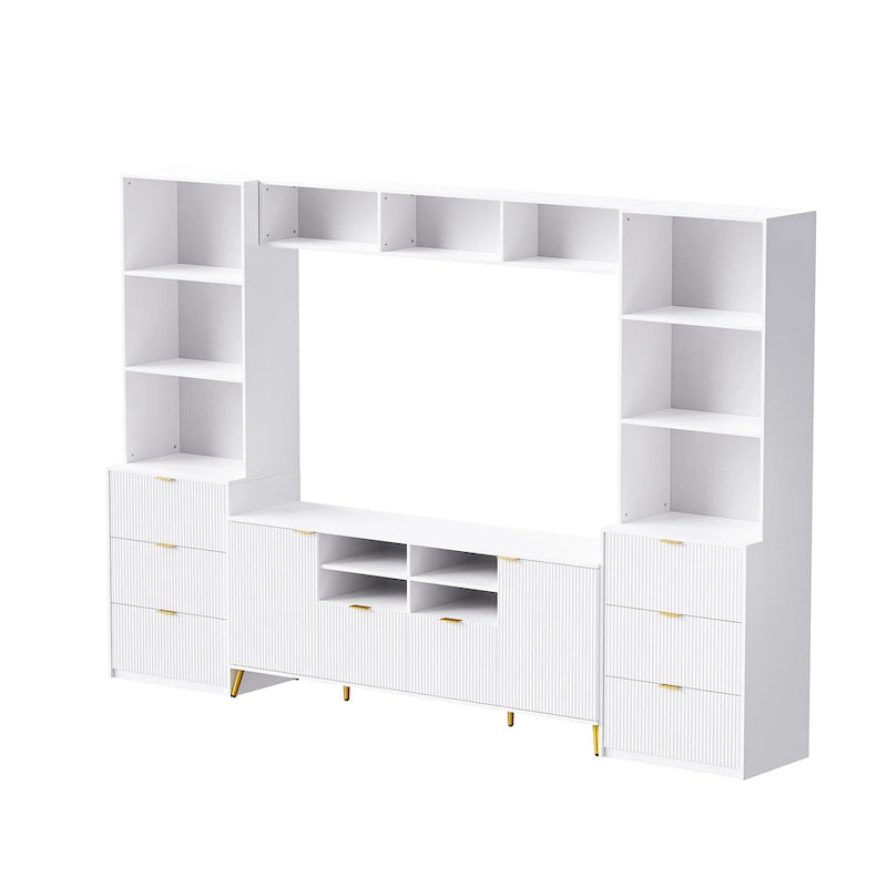 White 112.5  Entertainment Wall Unit with 13 Shelves, 8 Drawers and 2 Cabinets for TVs Up to 70