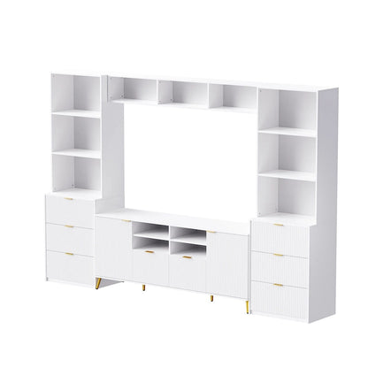 White 112.5  Entertainment Wall Unit with 13 Shelves, 8 Drawers and 2 Cabinets for TVs Up to 70