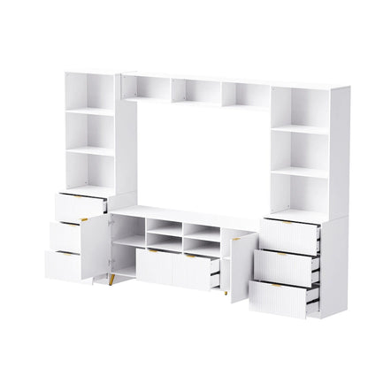 White 112.5  Entertainment Wall Unit with 13 Shelves, 8 Drawers and 2 Cabinets for TVs Up to 70