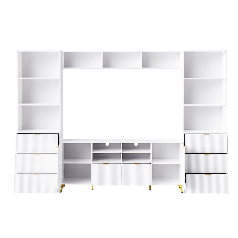 White 112.5  Entertainment Wall Unit with 13 Shelves, 8 Drawers and 2 Cabinets for TVs Up to 70