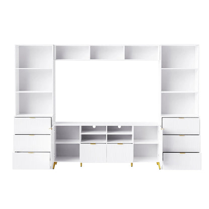 White 112.5  Entertainment Wall Unit with 13 Shelves, 8 Drawers and 2 Cabinets for TVs Up to 70