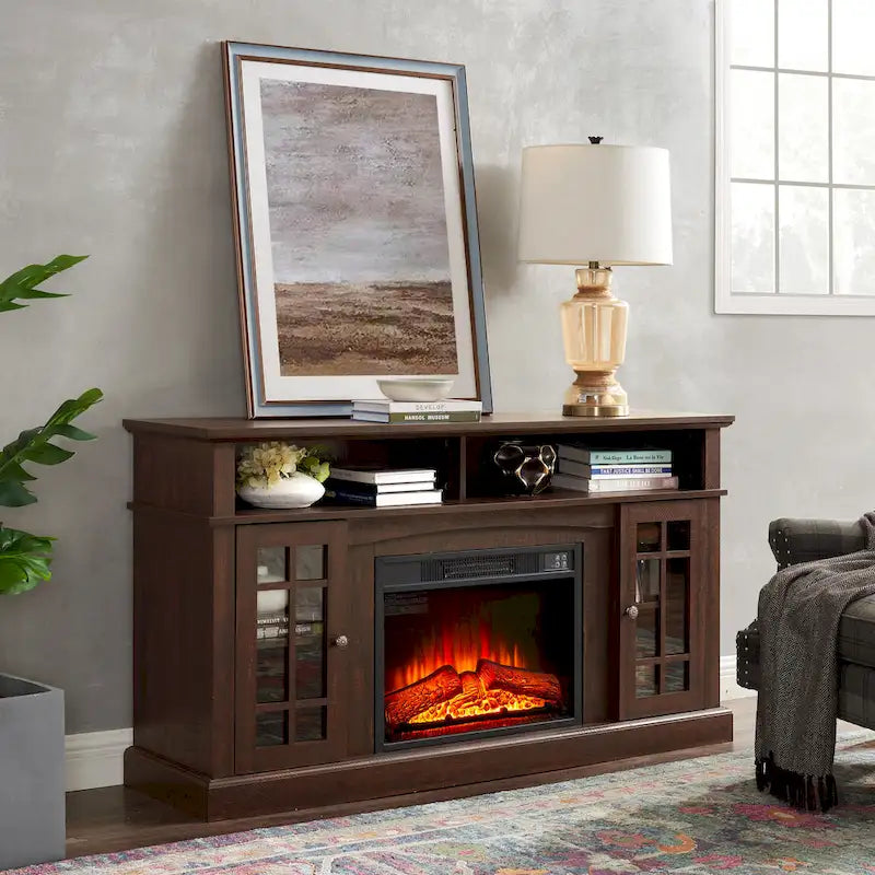Espresso 58  Fireplace TV Stand with Open & Closed Storage for TVs Up to 65