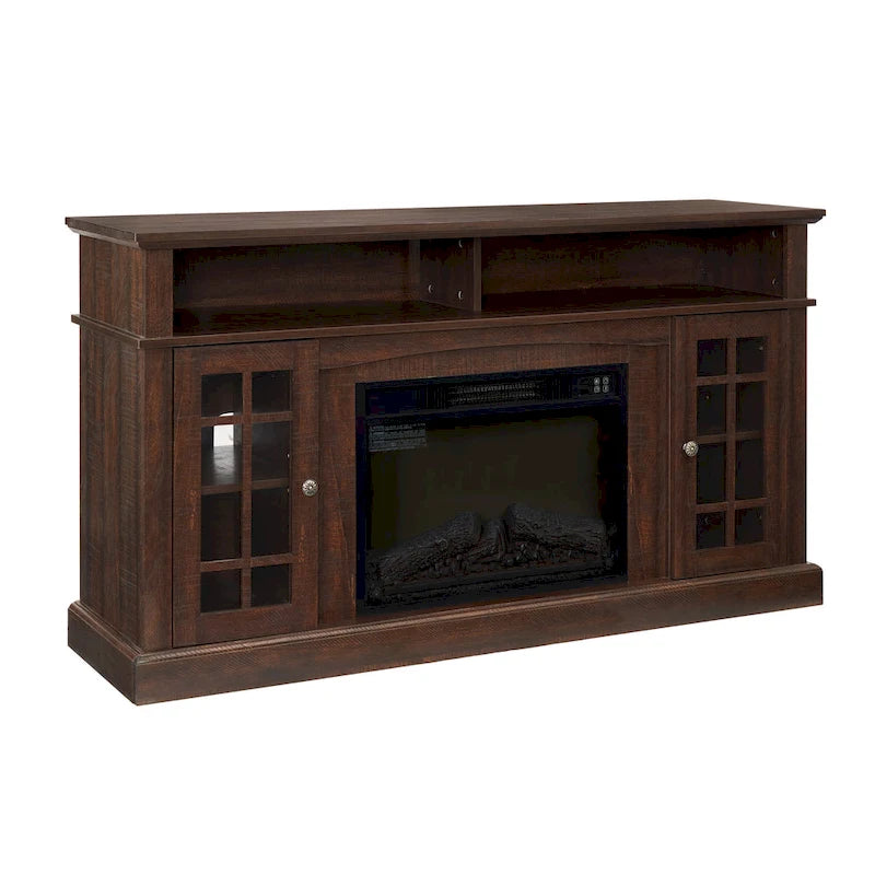 Espresso 58  Fireplace TV Stand with Open & Closed Storage for TVs Up to 65