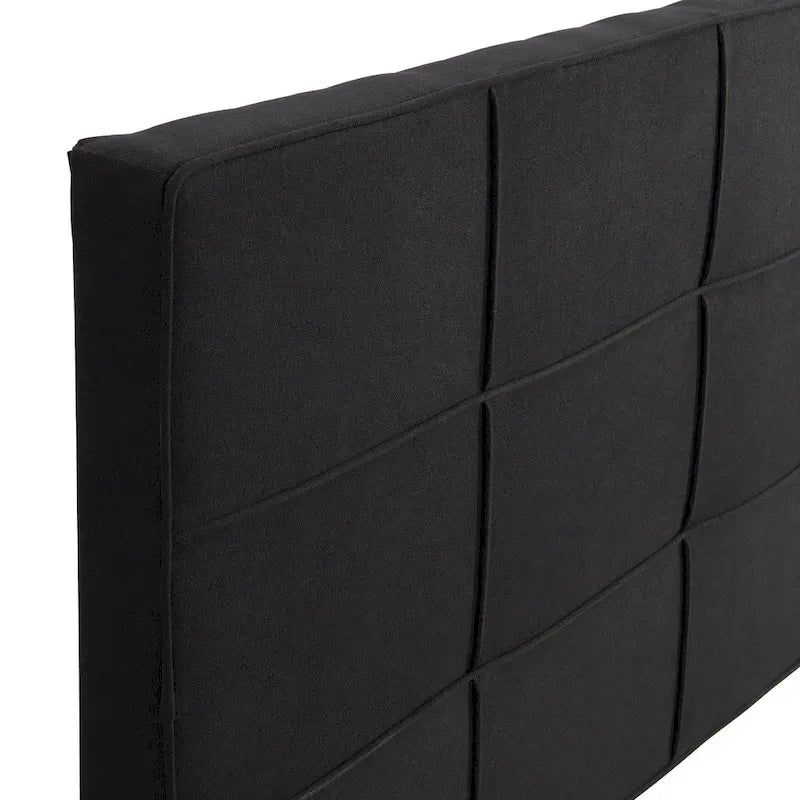 Struttura letto king size imbottita in lino nero con testiera capitonné, supporto a doghe in legno, nessun bisogno di rete a molle