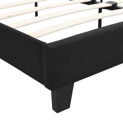 Struttura letto king size imbottita in lino nero con testiera capitonné, supporto a doghe in legno, nessun bisogno di rete a molle