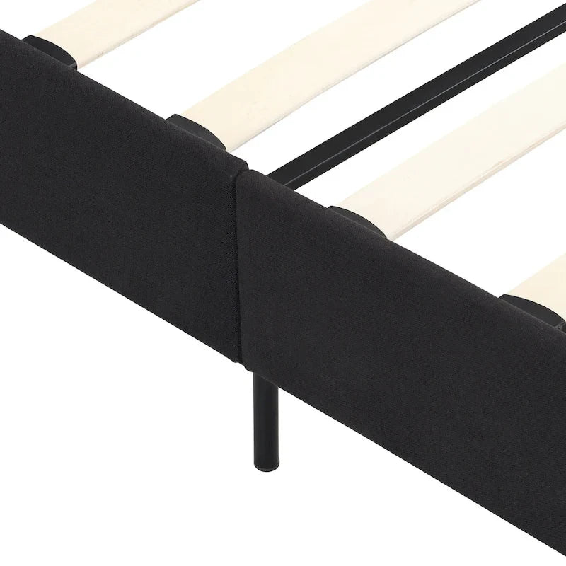Struttura letto king size imbottita in lino nero con testiera capitonné, supporto a doghe in legno, nessun bisogno di rete a molle