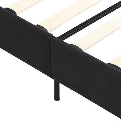 Struttura letto king size imbottita in lino nero con testiera capitonné, supporto a doghe in legno, nessun bisogno di rete a molle