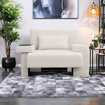 Polyester Oversized Armchair with Storage Asymmetrical Armrest and Modern Mid-Century Chair, 225lb Capacity