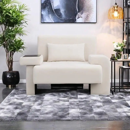 Polyester Oversized Armchair with Storage Asymmetrical Armrest and Modern Mid-Century Chair, 225lb Capacity
