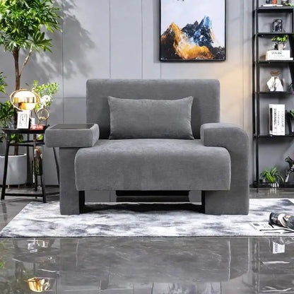 Polyester Oversized Armchair with Storage Asymmetrical Armrest and Modern Mid-Century Chair, 225lb Capacity