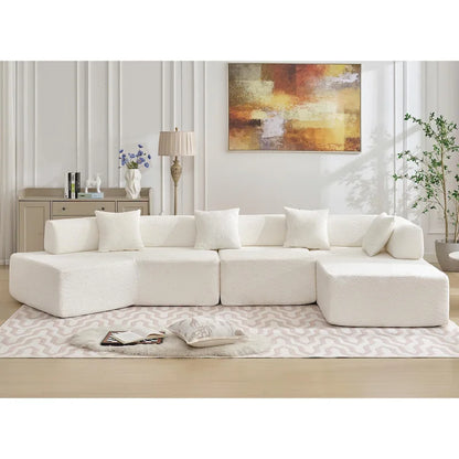 White 140  Oversized Boucle Upholstered L-Shaped Modular Sectional Sofa, 3-piece Free Combination, No Assembly Required