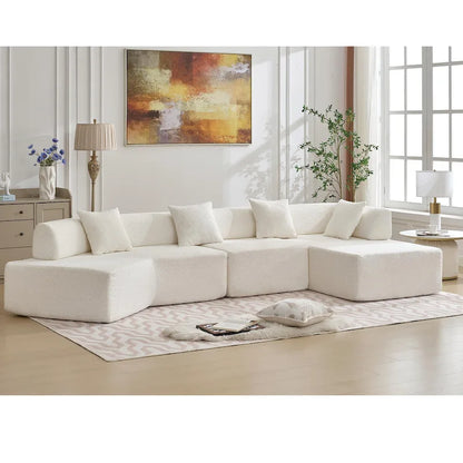 White 140  Oversized Boucle Upholstered L-Shaped Modular Sectional Sofa, 3-piece Free Combination, No Assembly Required