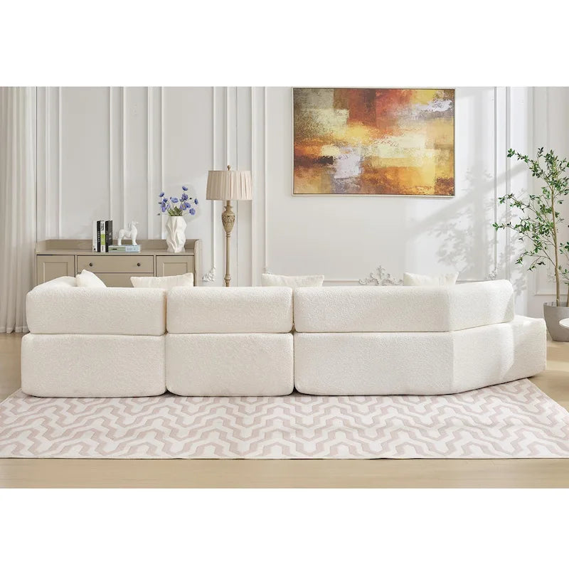 White 140  Oversized Boucle Upholstered L-Shaped Modular Sectional Sofa, 3-piece Free Combination, No Assembly Required