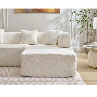 White 140  Oversized Boucle Upholstered L-Shaped Modular Sectional Sofa, 3-piece Free Combination, No Assembly Required