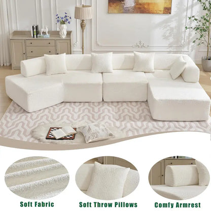 White 140  Oversized Boucle Upholstered L-Shaped Modular Sectional Sofa, 3-piece Free Combination, No Assembly Required